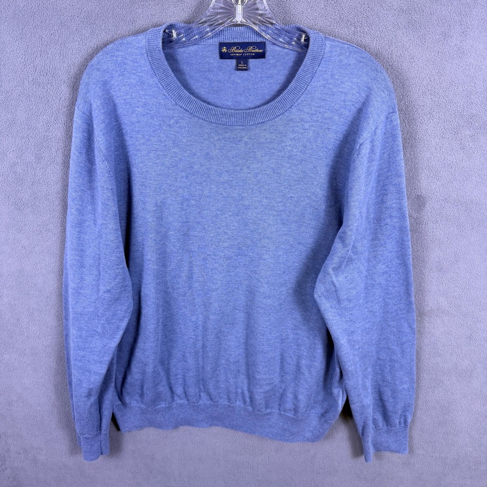 Brooks Brothers Sweater Mens L Blue Supima Cotton Crew Pullover Heritage Prep